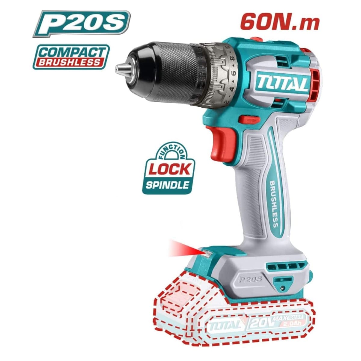 Taladro atornillador 60nm + Llave de impacto 400nm Total4