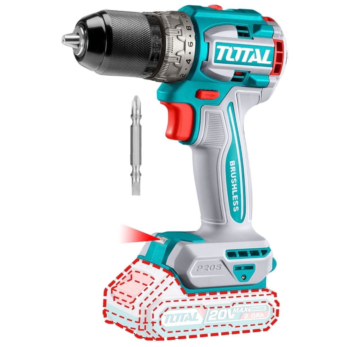 Taladro atornillador 60nm chuck metálico 20v Total1