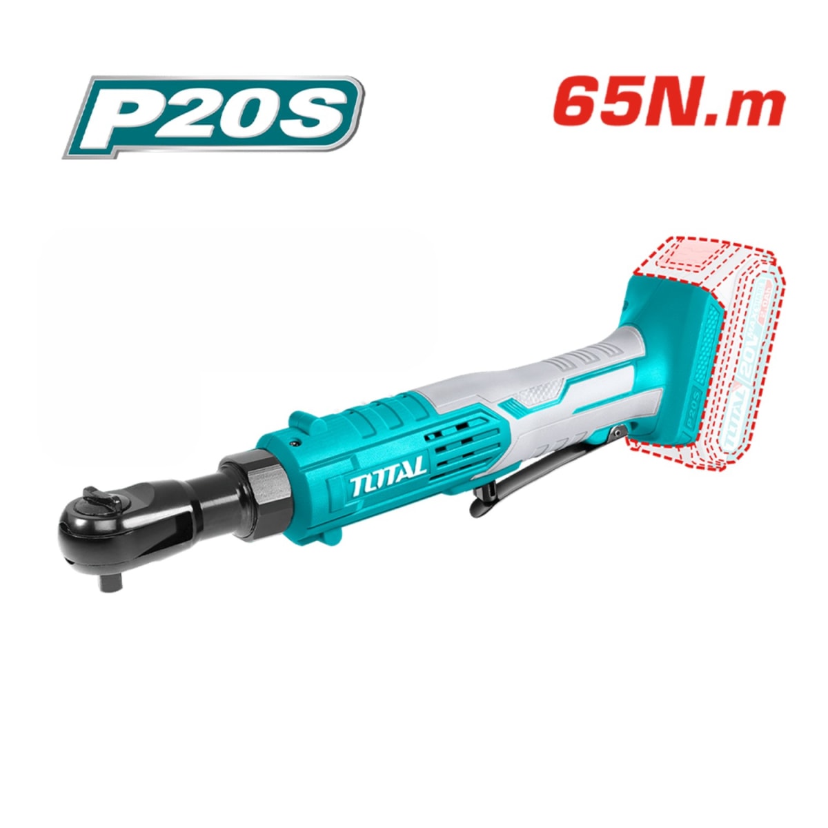 Llave ratchet 65nm + batería y cargador Total3