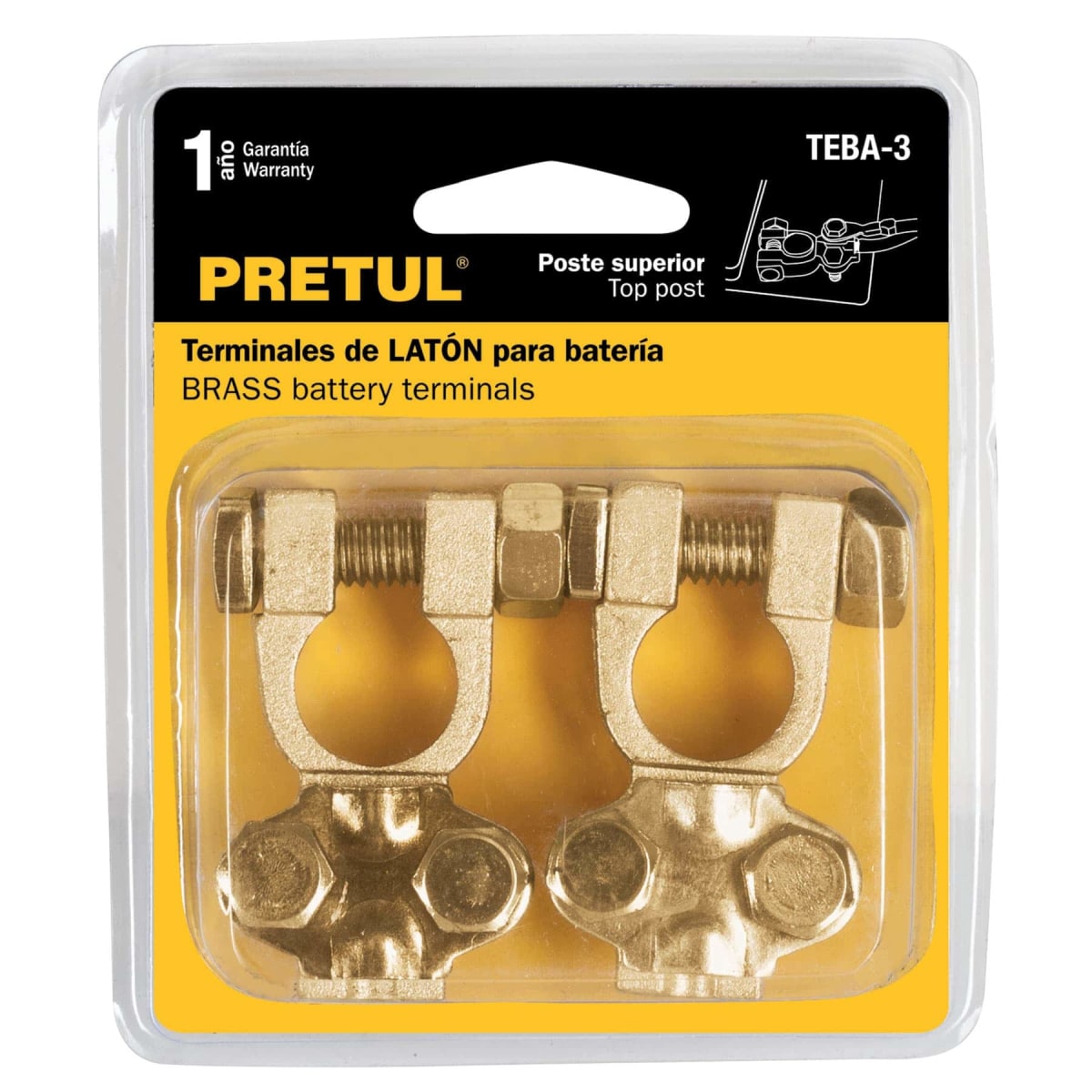 Blíster 2 bornes de latón poste superior para batería Pretul2
