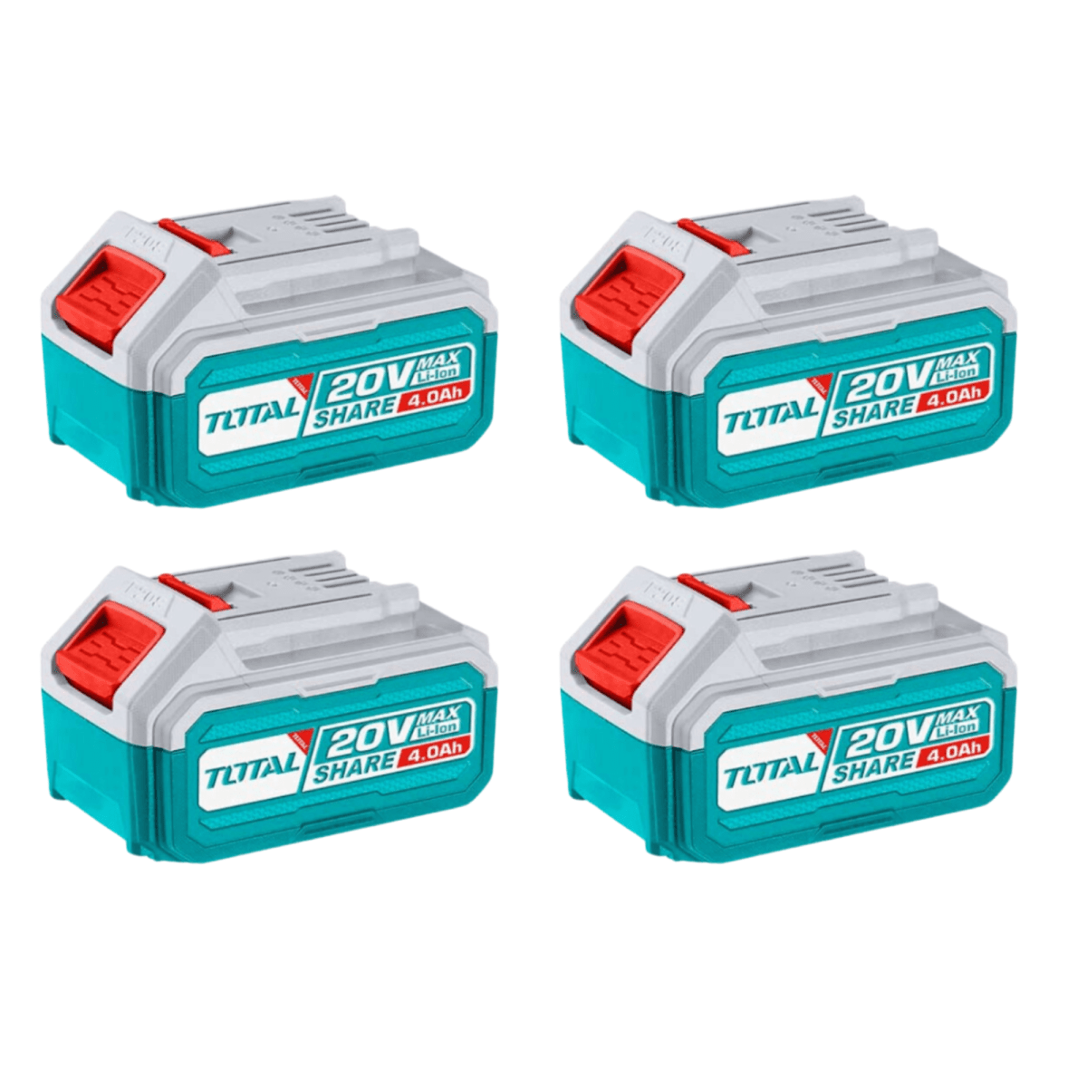 Pack de 4 baterias 20v 4ah + cargador rapido y maletin Total3