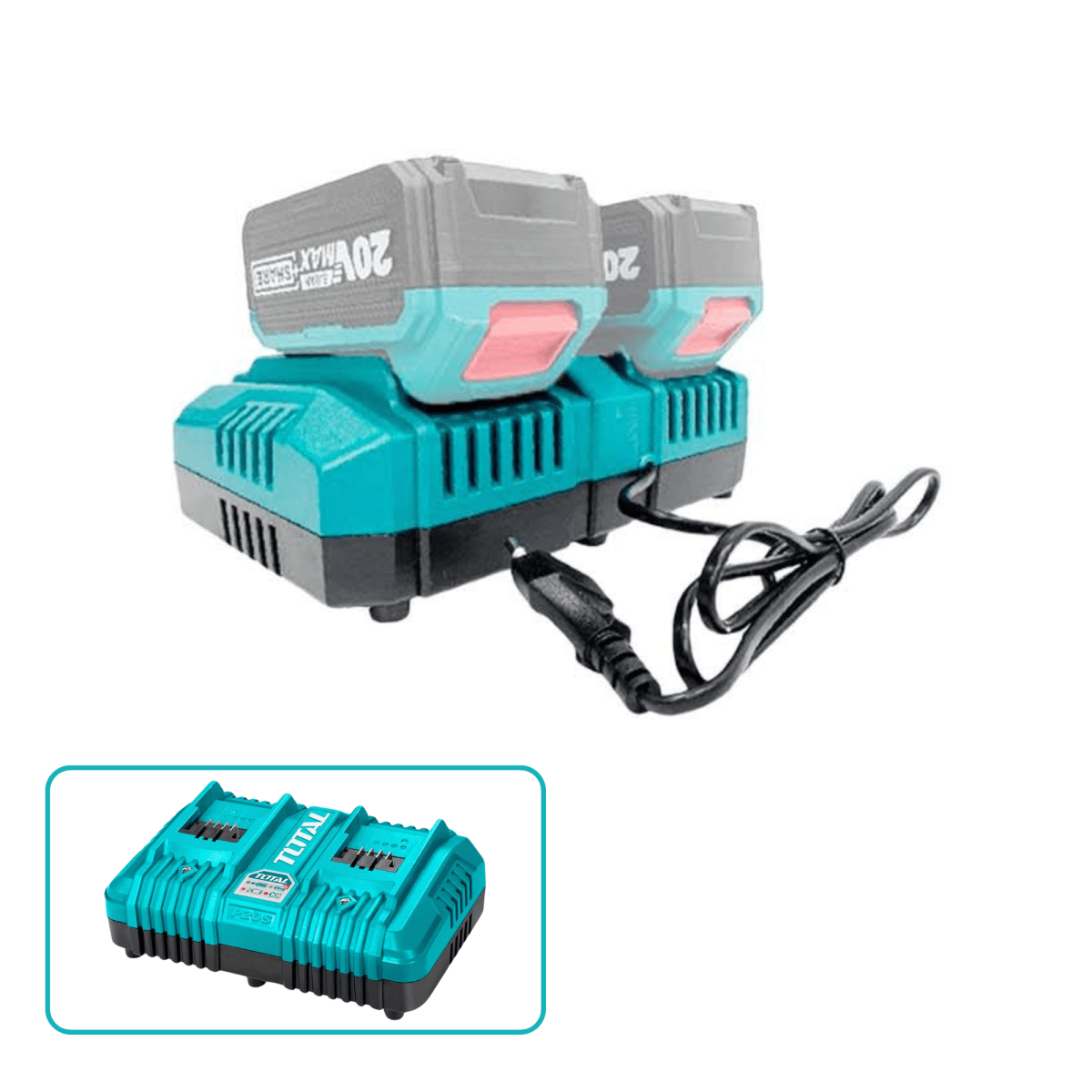 Pack de 4 baterias 20v 4ah + cargador rapido y maletin Total5