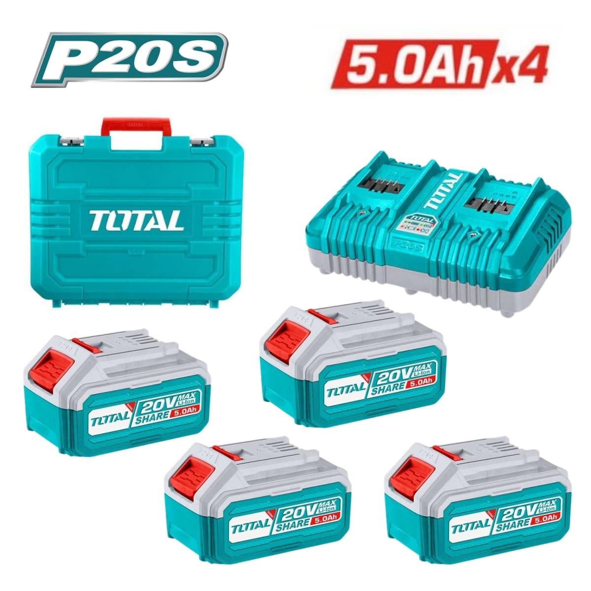 Combo 4 baterías 5ah + cargador industrial Total2