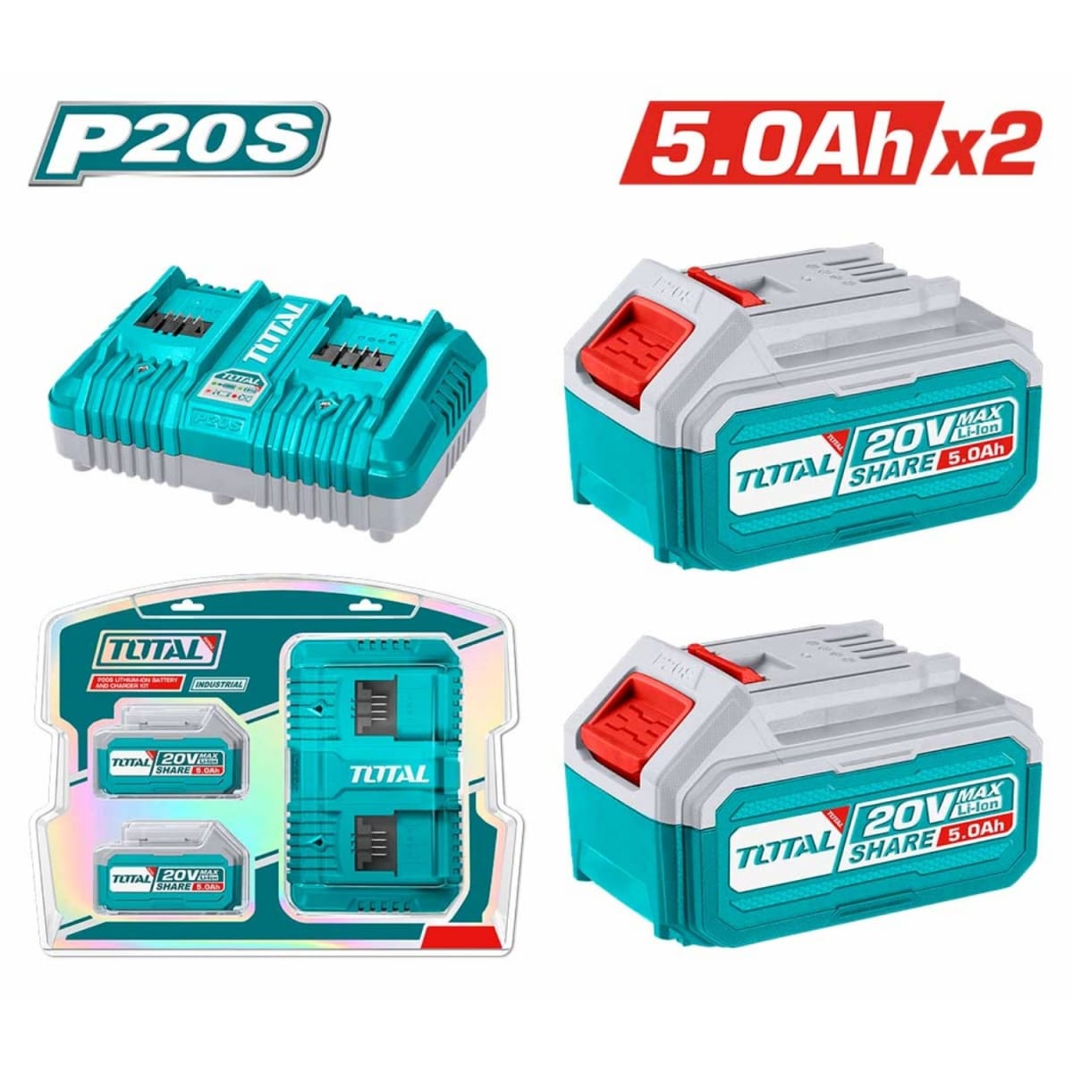 Combo 2 baterías 5ah + cargador industrial Total2