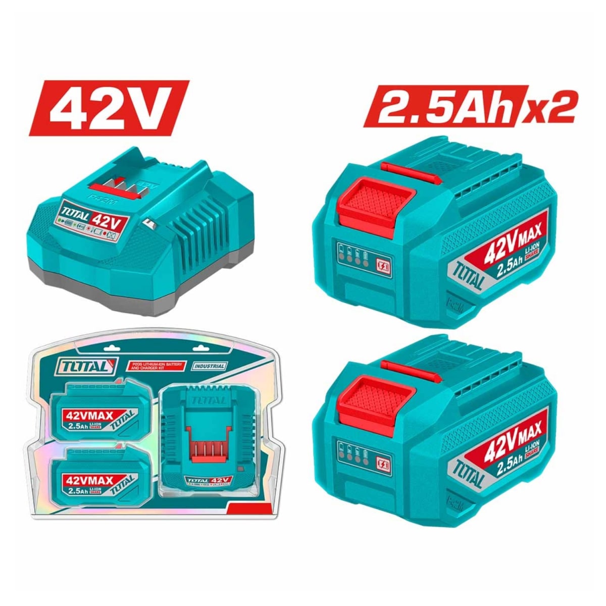 Combo de 2 Batería 2.5 Amp + Cargador Rápido 42v Total4