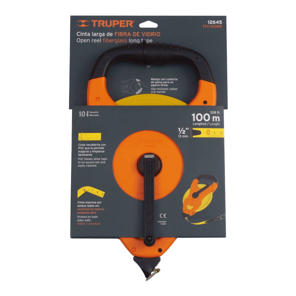 Wincha de fibra de vidrio de 100 m tipo cruceta Truper5