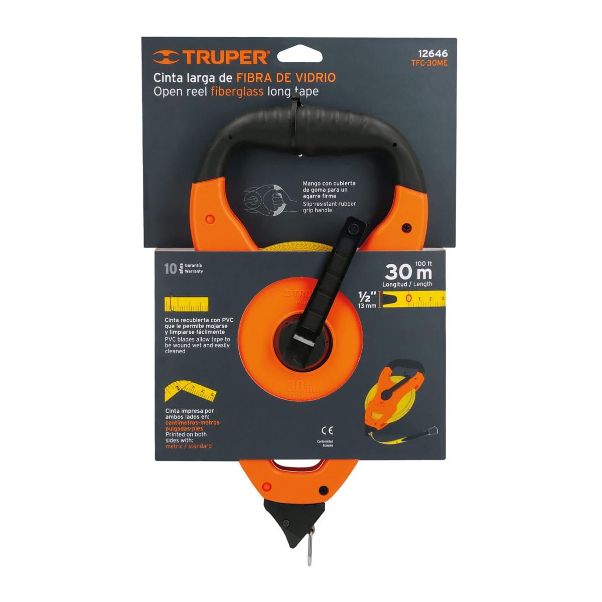 Wincha de fibra de vidrio de 30 m tipo cruceta Truper5