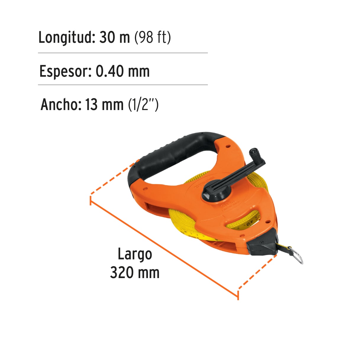 Wincha de fibra de vidrio de 30 m tipo cruceta Truper3