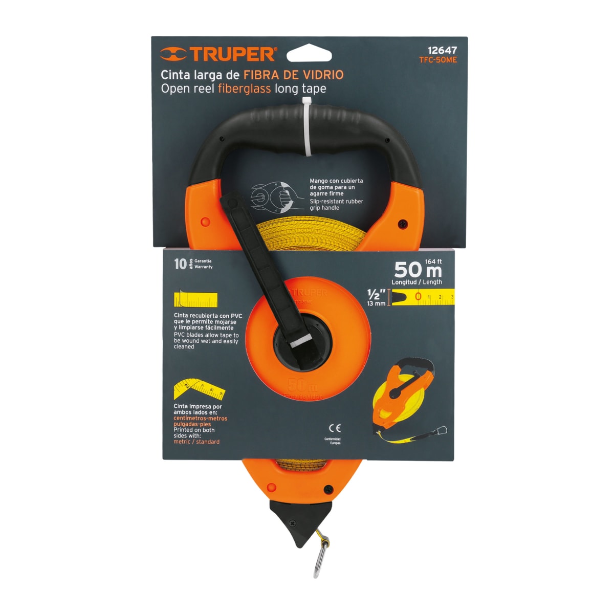 Wincha de fibra de vidrio de 50 m tipo cruceta Truper5