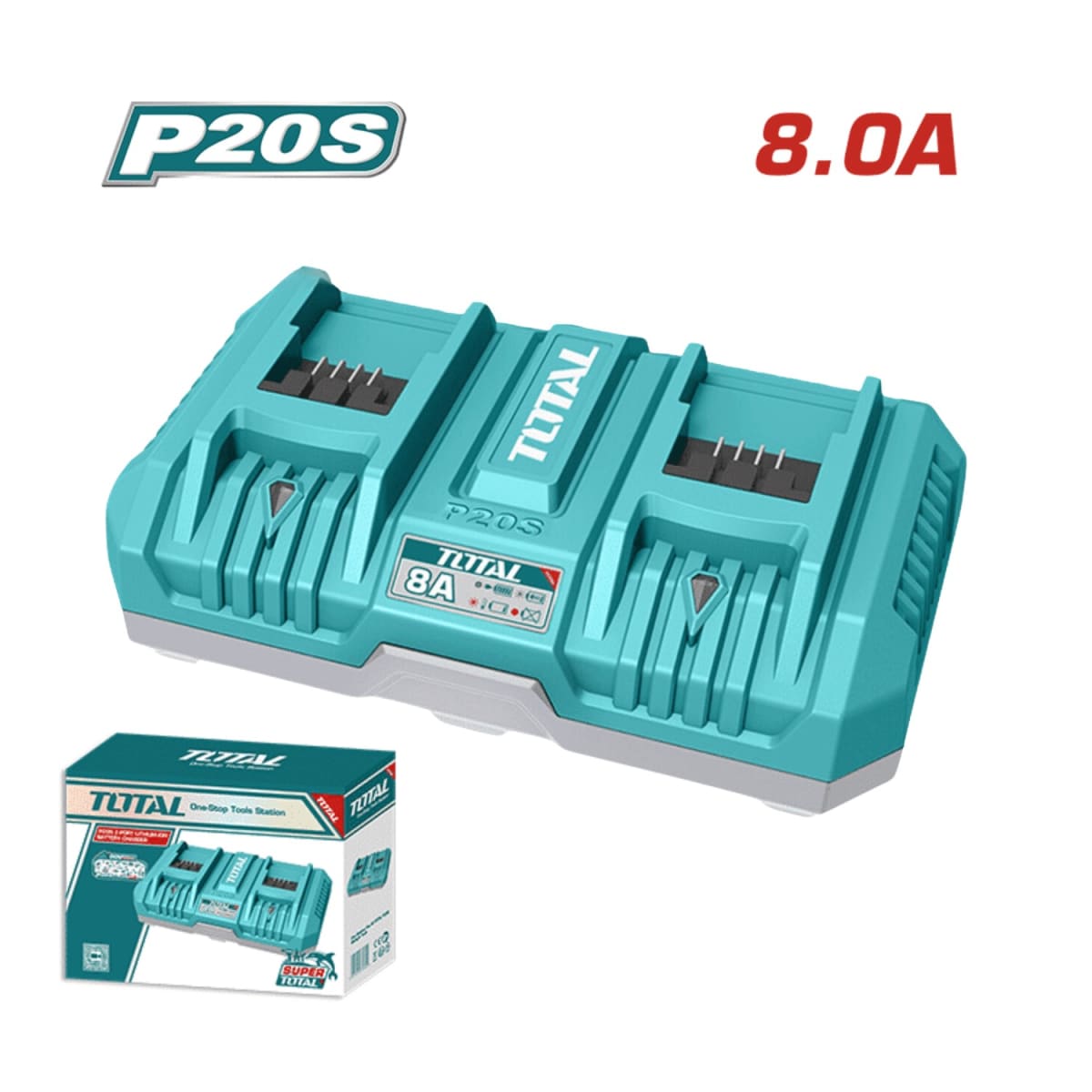 Cargador rápido 8ah doble para bateria 20v Total2