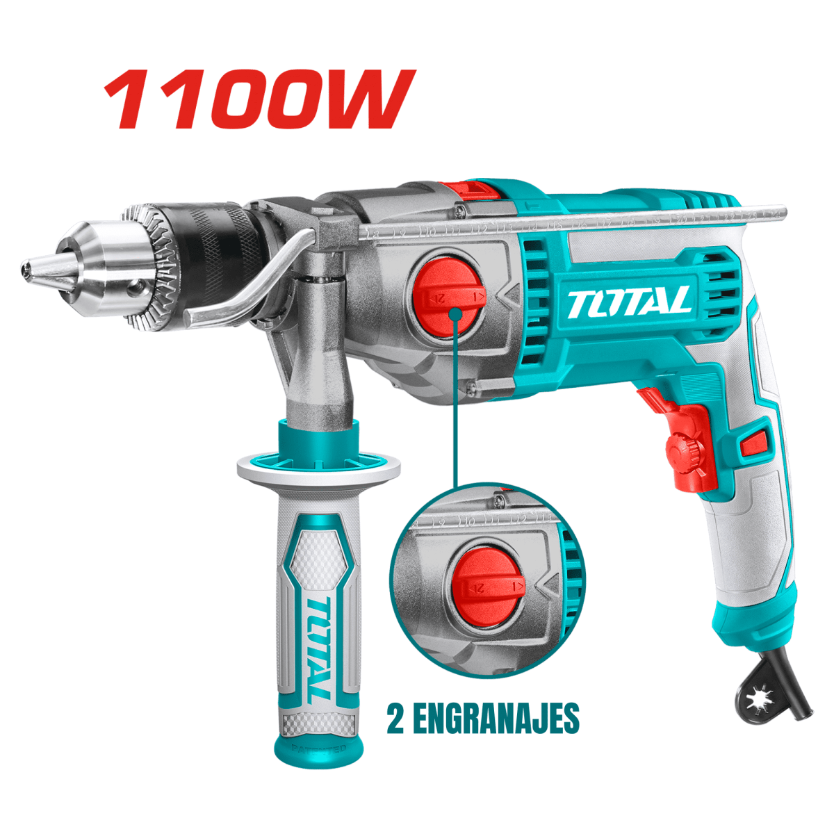 Taladro percutor 1100w industrial Total2