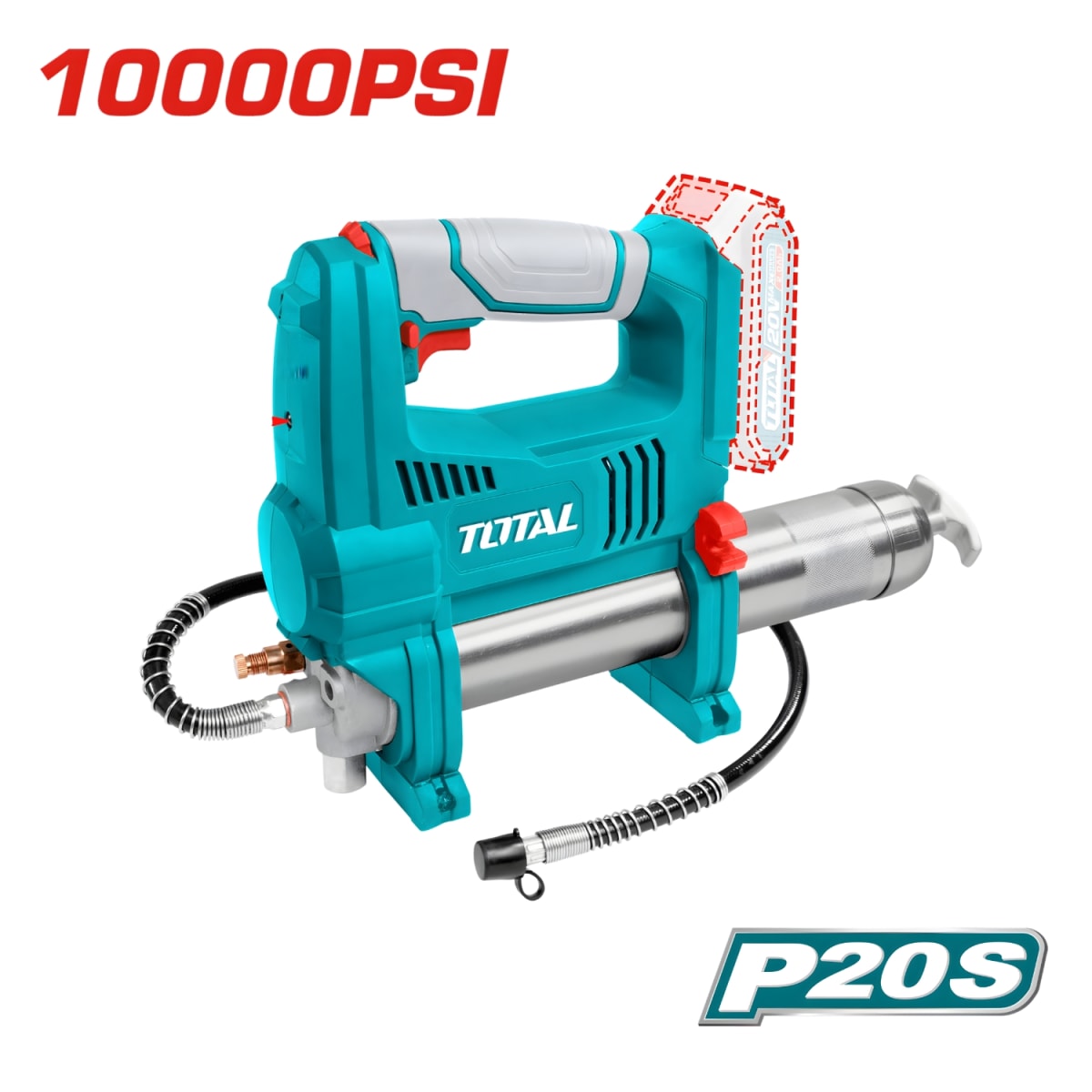 Engrasadora Inalámbrica 10000psi 20v + 1 Batería 4amp y Cargador 20v Total3