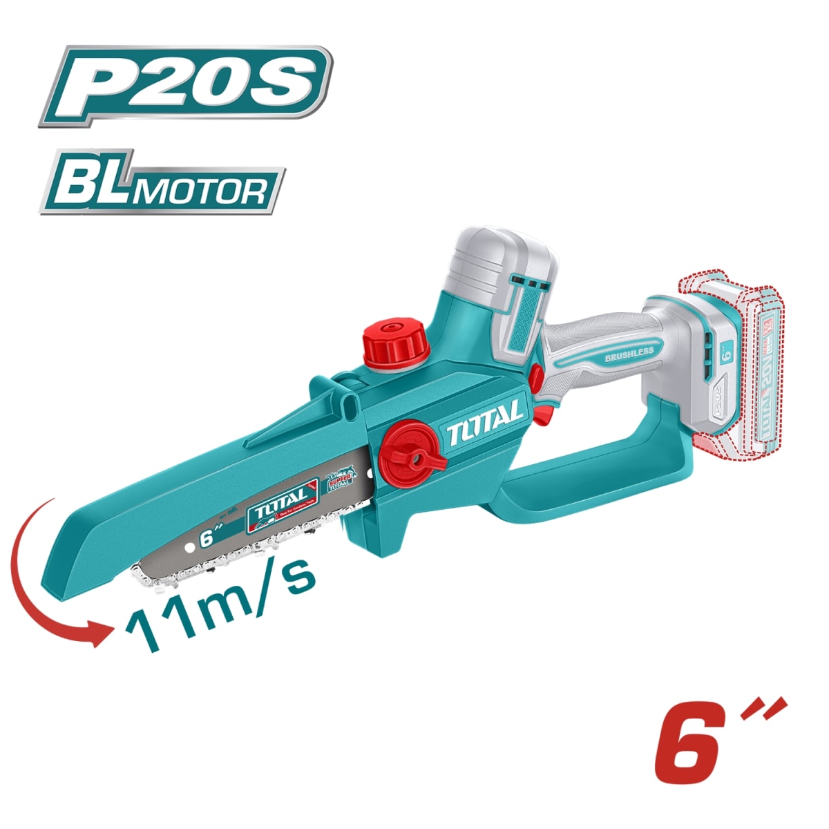 MiniMotosierra 6'' + 2 baterias y 1 Cargador 20v Total2