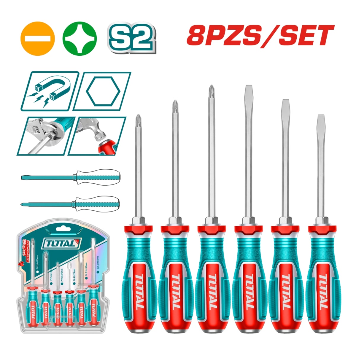 Set Destornillador de Golpe 8pcs Total2