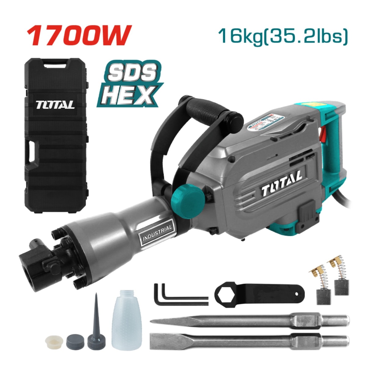 Martillo demoledor 1700w 45 Joules SDS HEX Industrial Total2