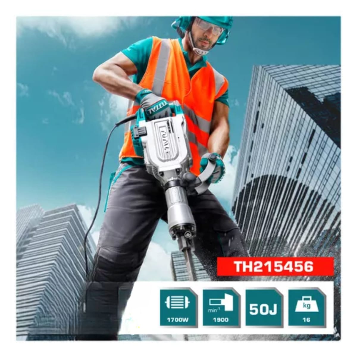 Martillo demoledor 1700w 45 Joules SDS HEX Industrial Total6