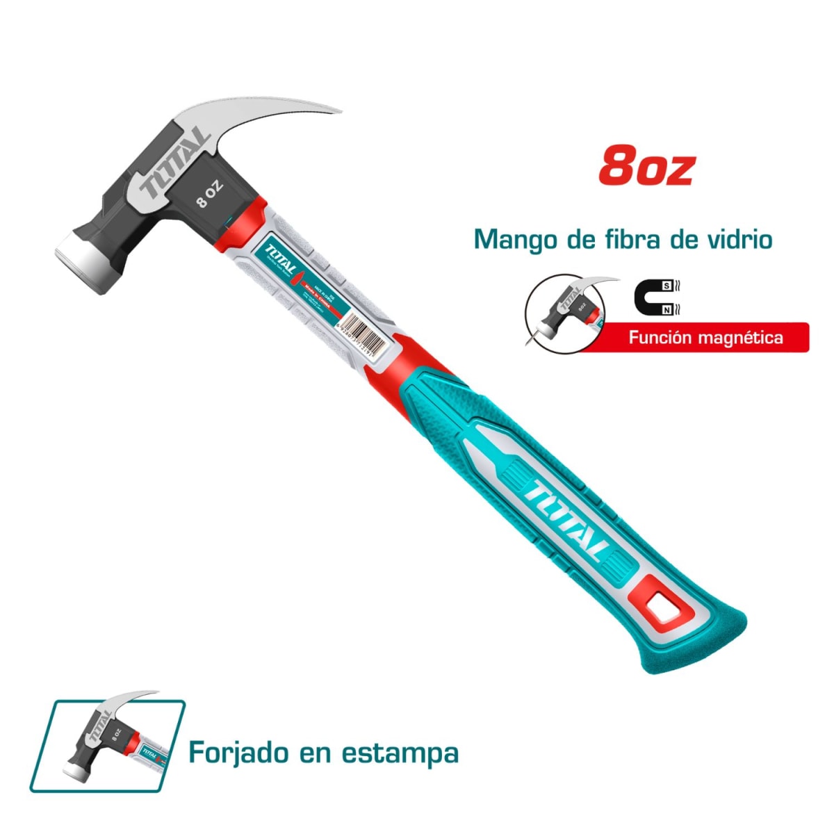 MARTILLO DE UÑA MANGO FIBRA DE VIDRIO 8OZ/220G TOTAL2