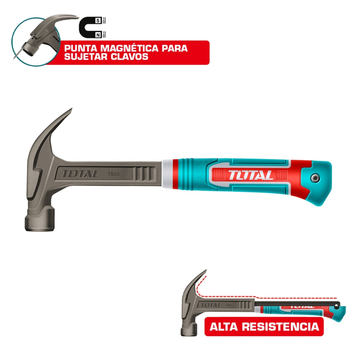Martillo 16oz/450g Acero Carbono Magnetico Industrial Total4