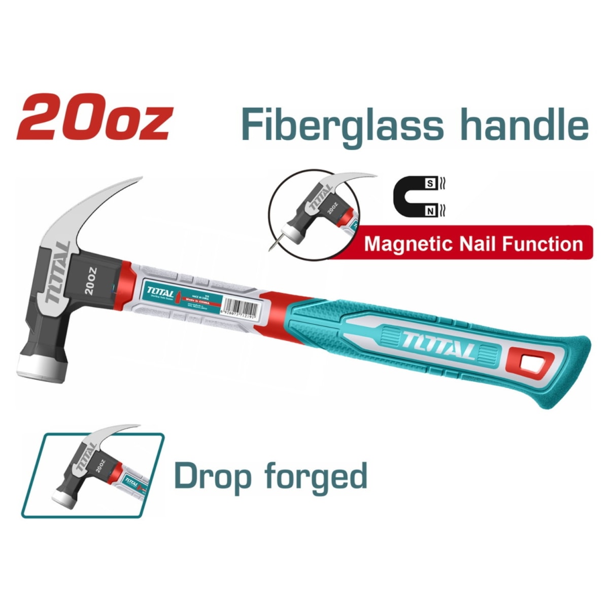 Martillo de Uña Mango Fibra de Vidrio 20oz Industrial Total4