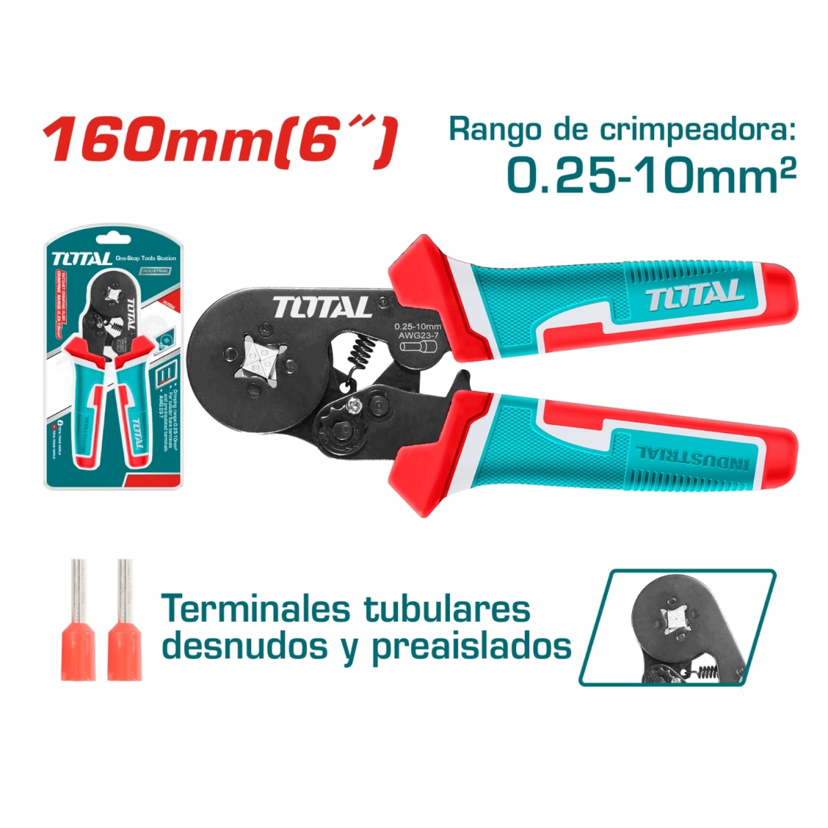 Crimpiadora tipo Ratchet 160mm 6'' 0.25-10mm AWG:23-7 Total2