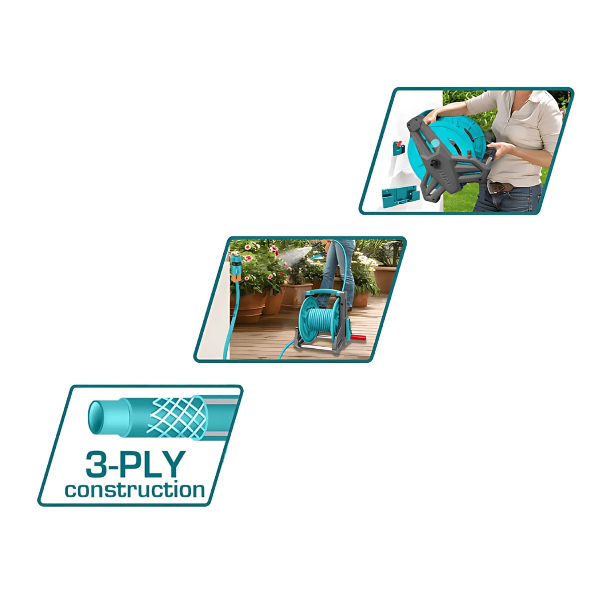 Carrete con manguera 20m incluye conectores Total4