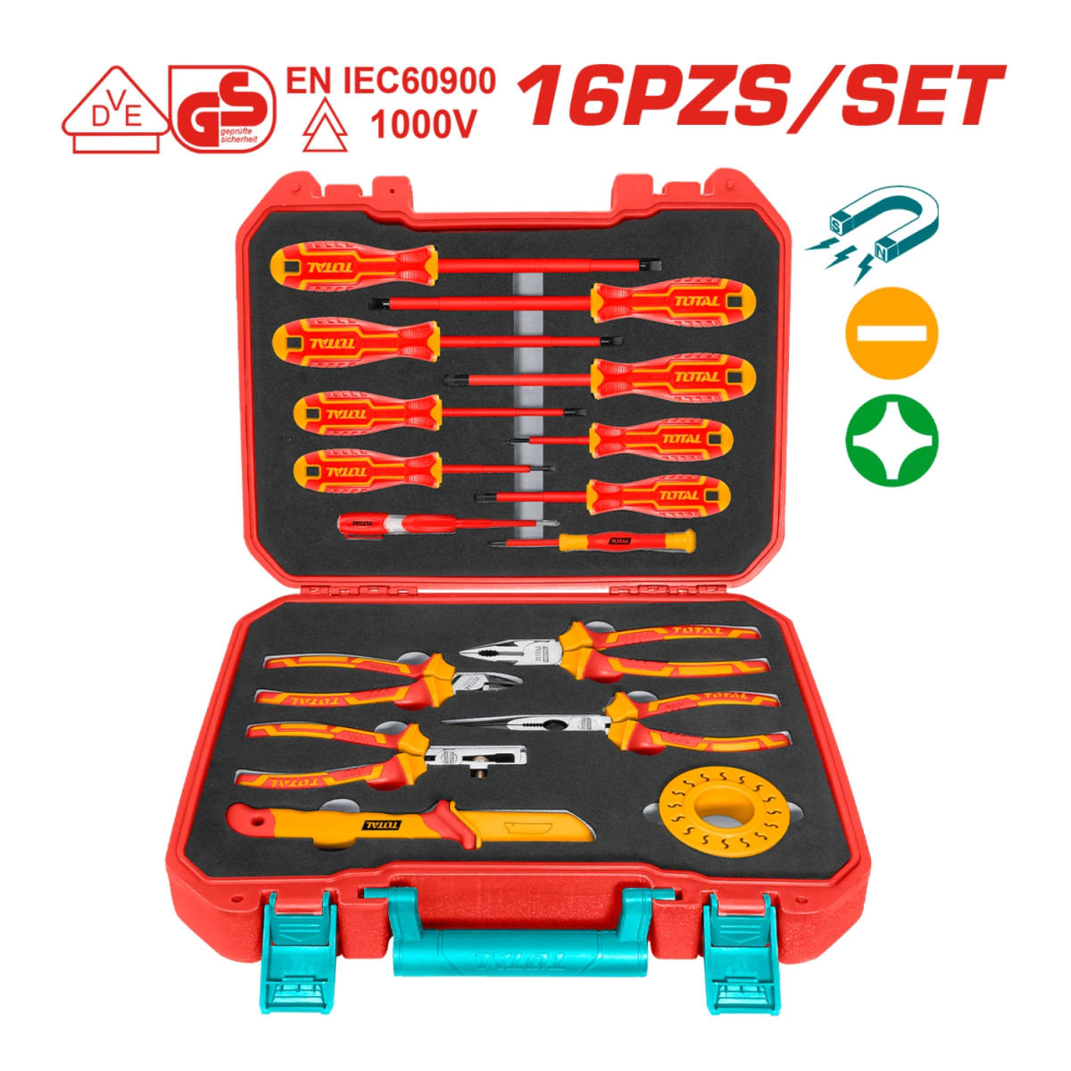 Set de Herramientas Dielectrico Manuales 1000v 16pcs Total4
