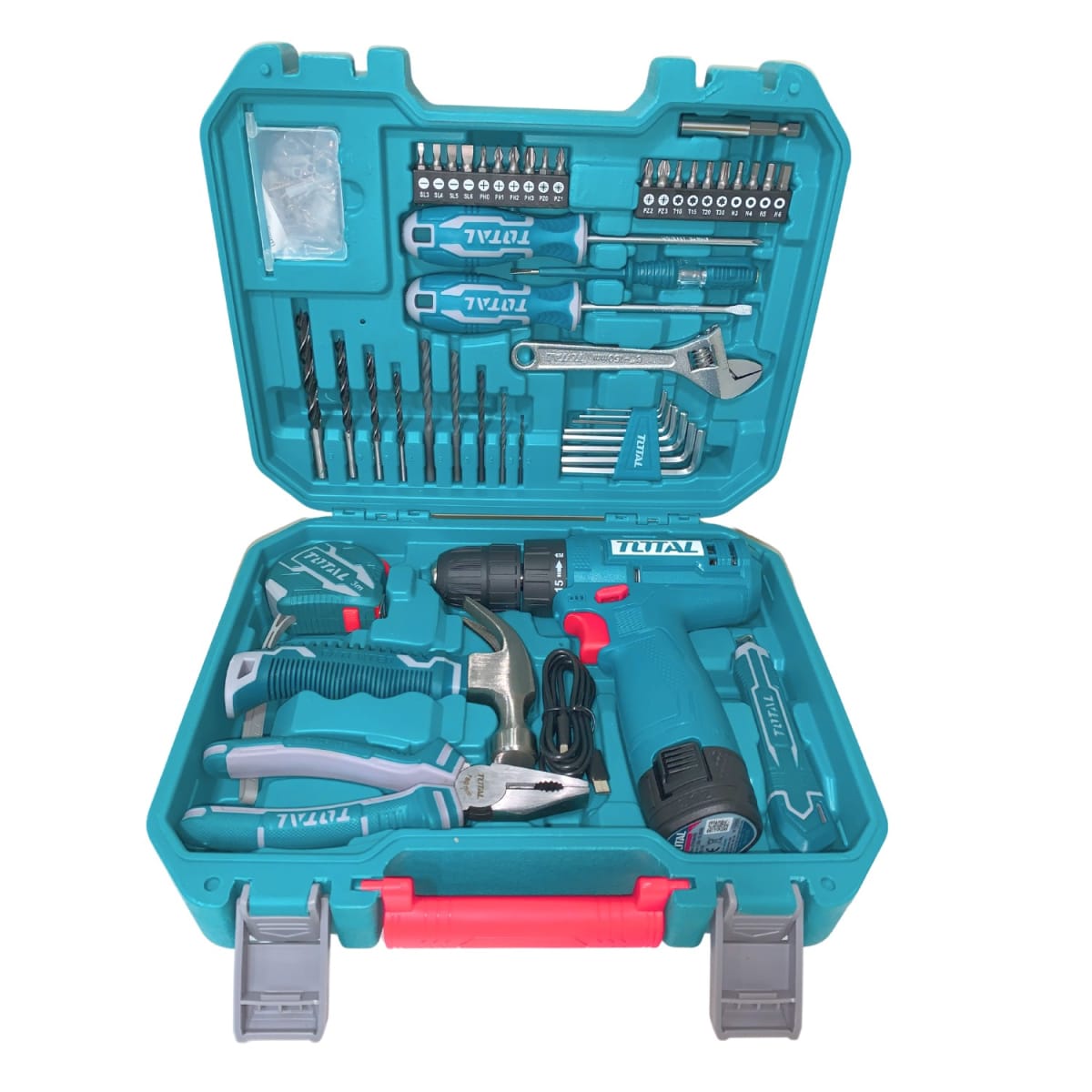 Taladro 12v + Set 89 herramientas Total11