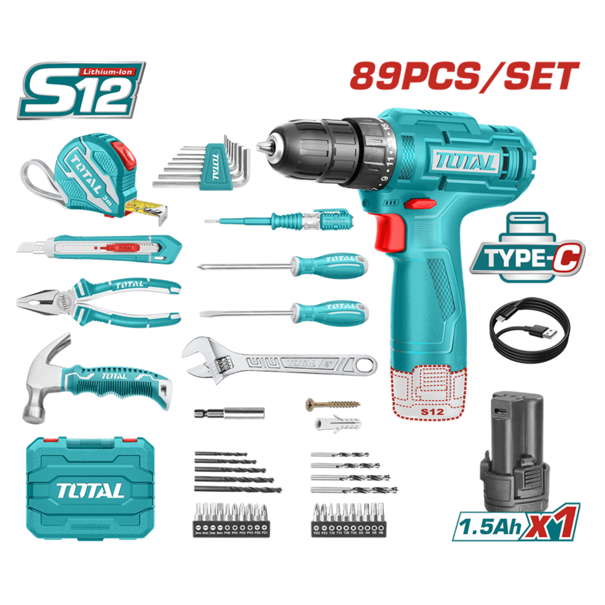 Taladro 12v + Lijadora Roto Orbital 320w + 89 Herramientas total4