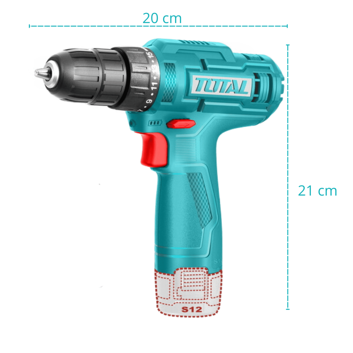 Taladro percutor 20v + taladro 12v + 89 herramientas Total11