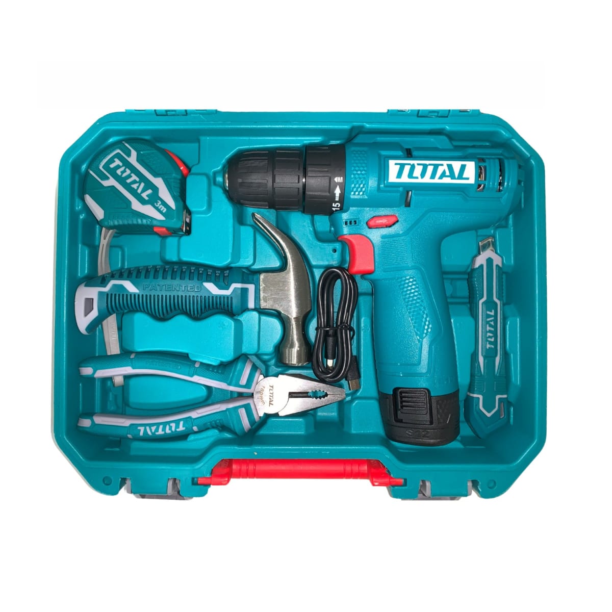 Taladro 12v + Set 89 herramientas Total8