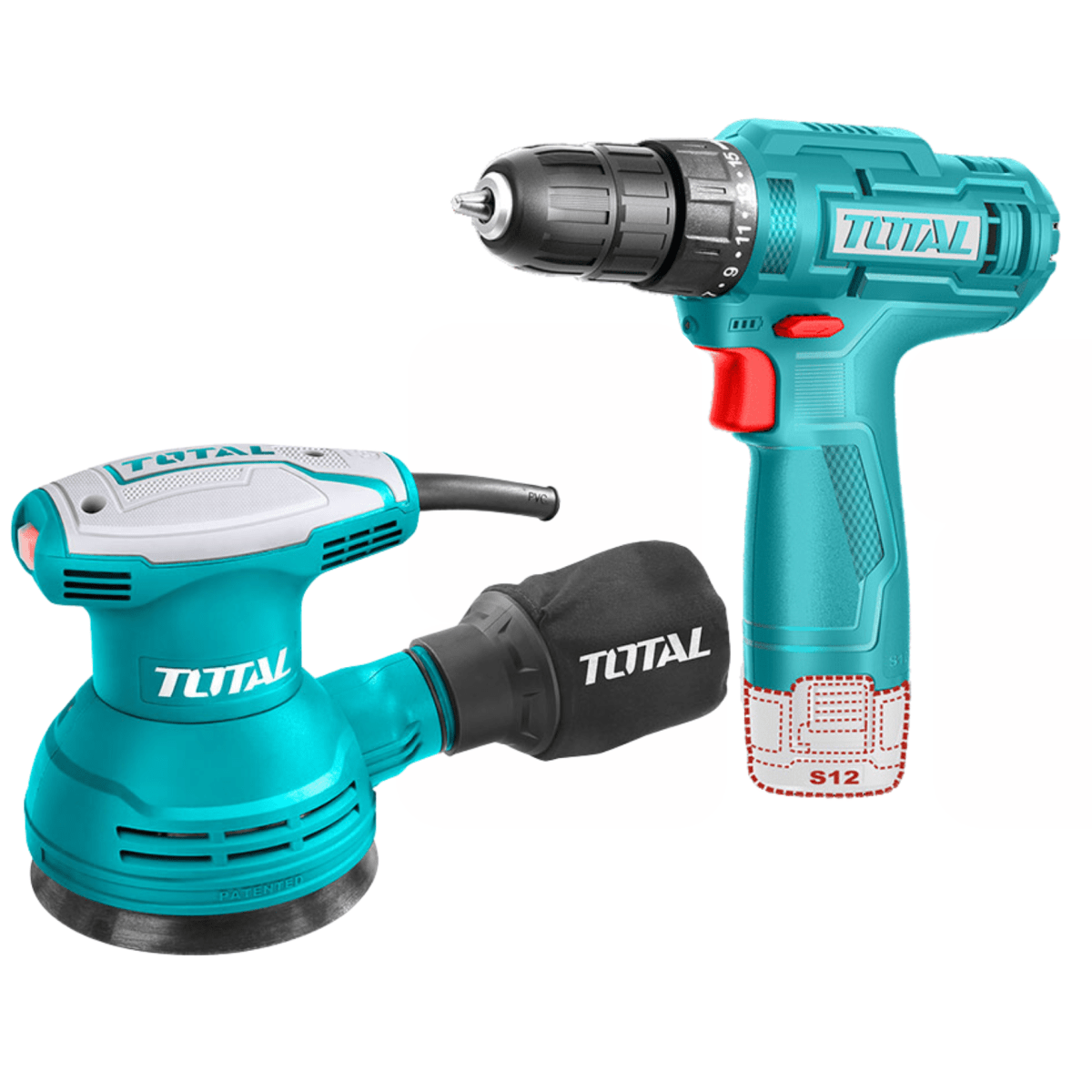 Taladro 12v + Lijadora Roto Orbital 320w + 89 Herramientas total3