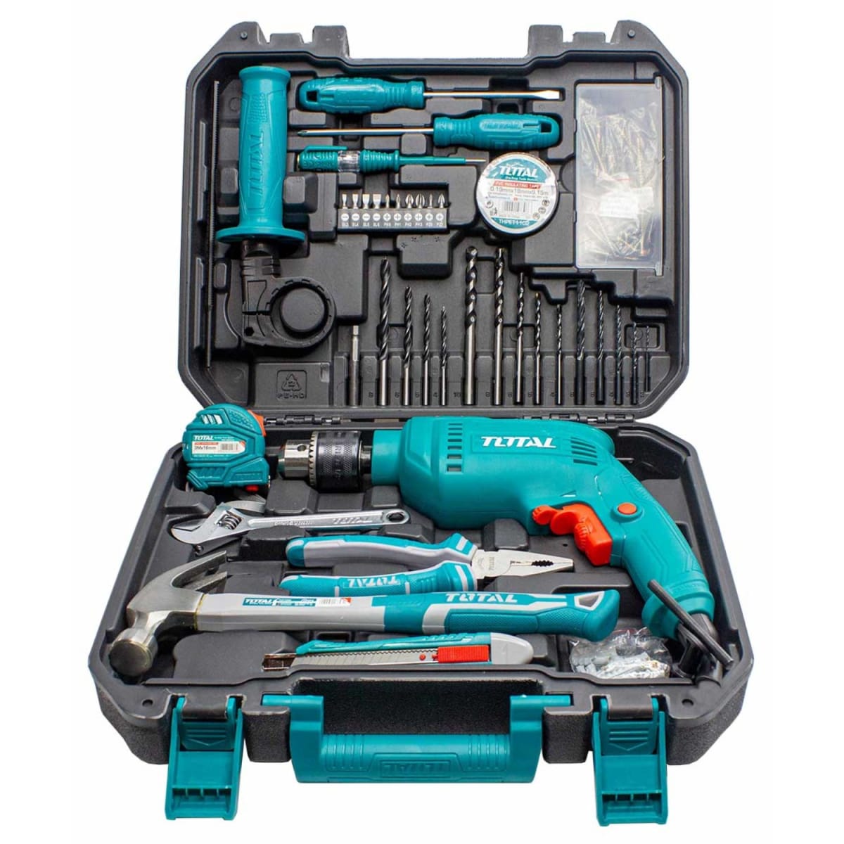 Taladro Percutor 680w Industrial + Set Herramientas Total3