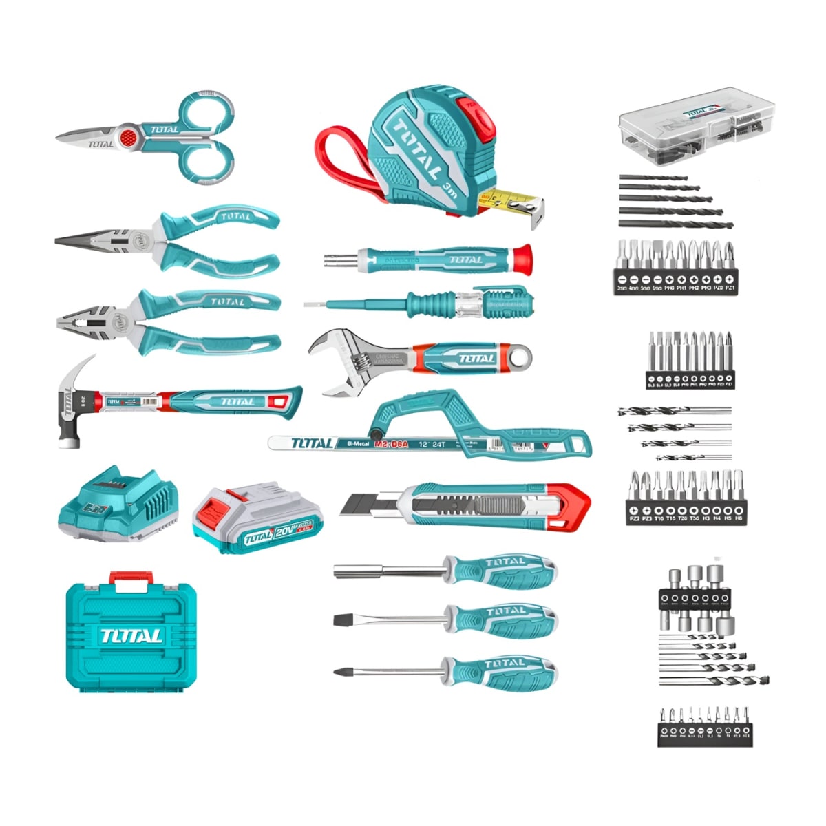 Taladro percutor 66nm 20v + 165 herramientas Total6