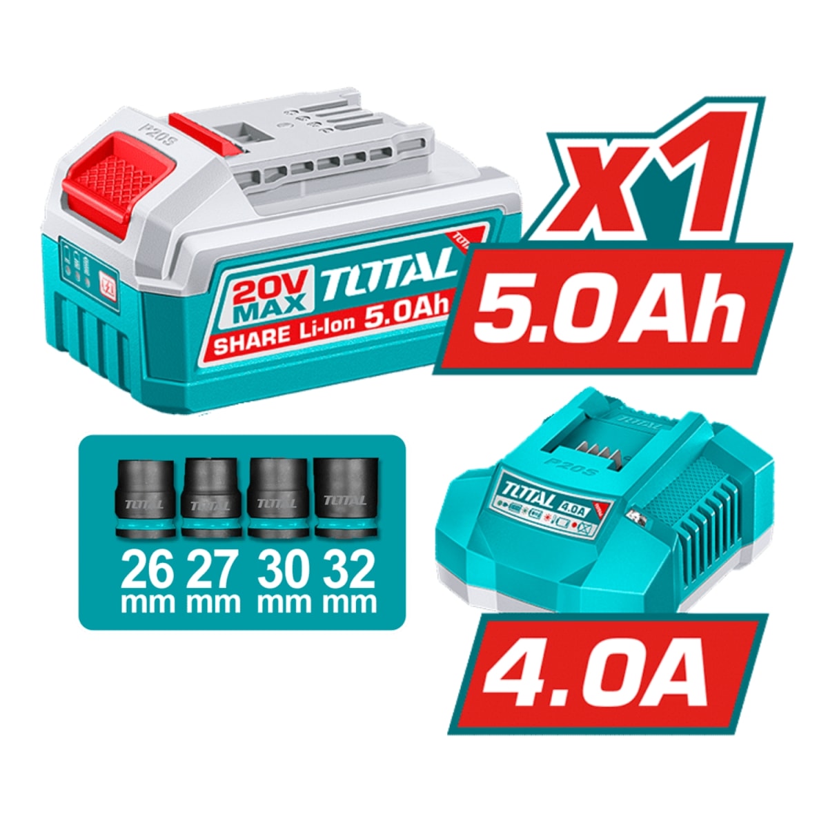 Llave de Impacto 1350nm 20v + 126 Herramientas Total3