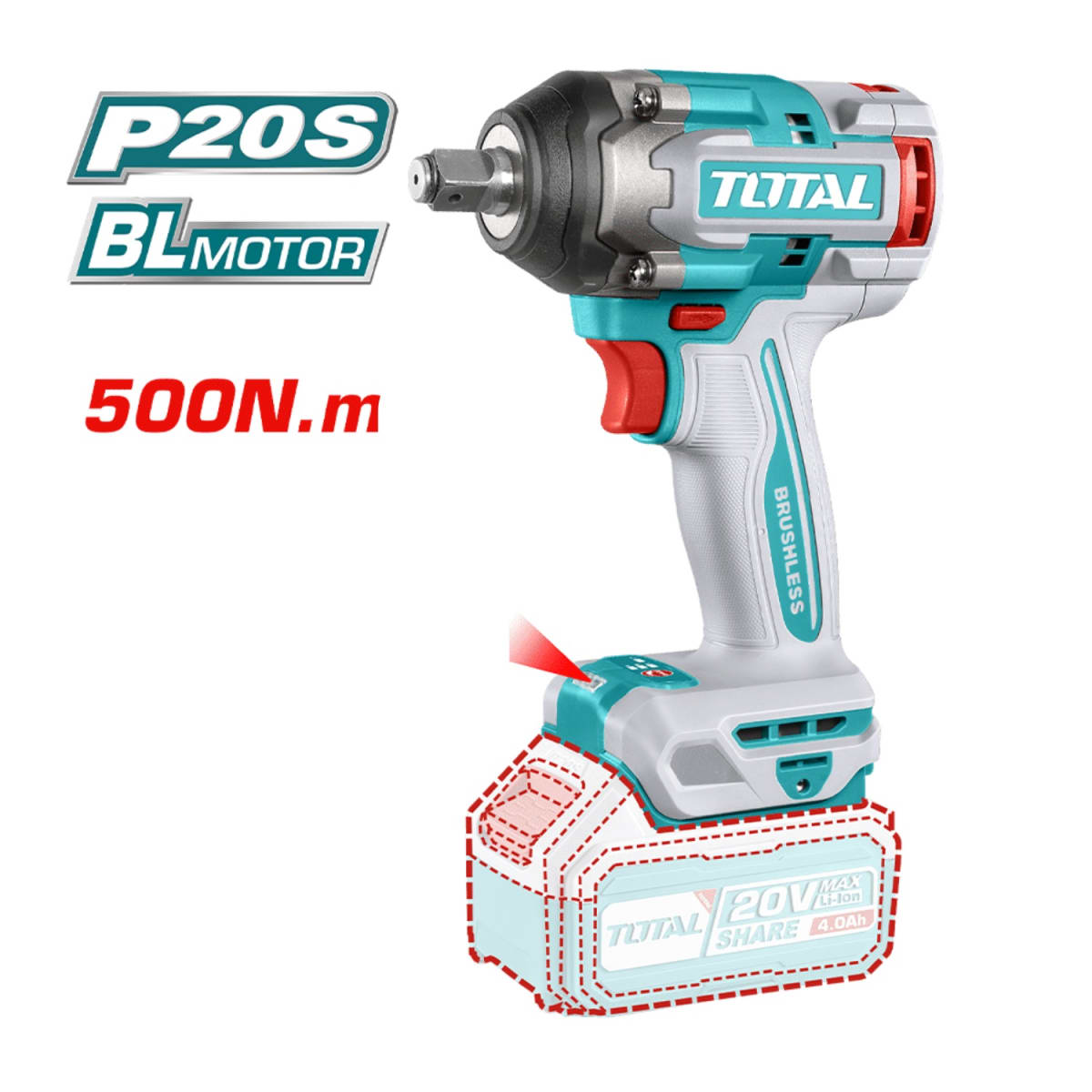 Llave de impacto 500nm + 152 herramientas Total4