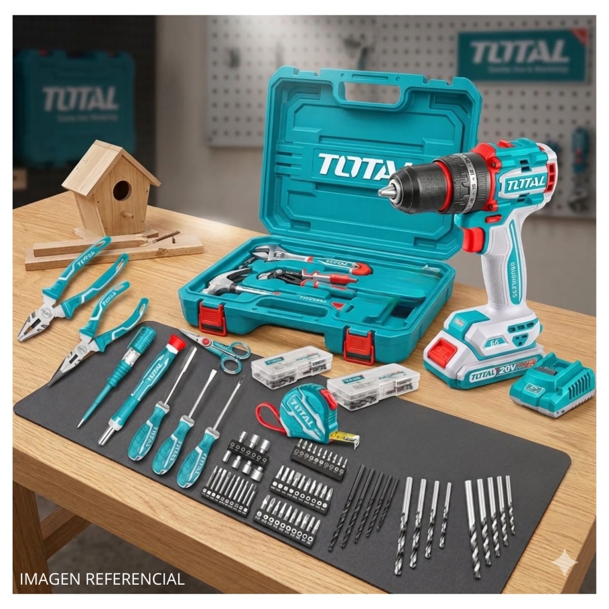 Taladro percutor 66nm 20v + 166 herramientas Total2