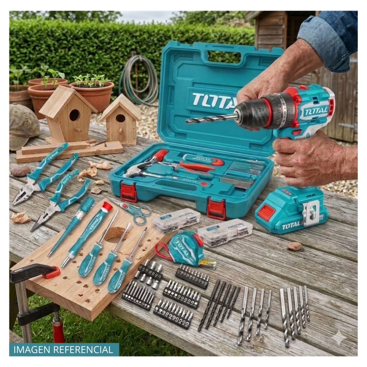 Taladro percutor 66nm 20v + 166 herramientas Total3