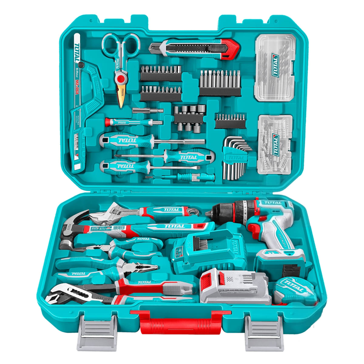 Taladro percutor 66nm 20v + 166 herramientas Total12