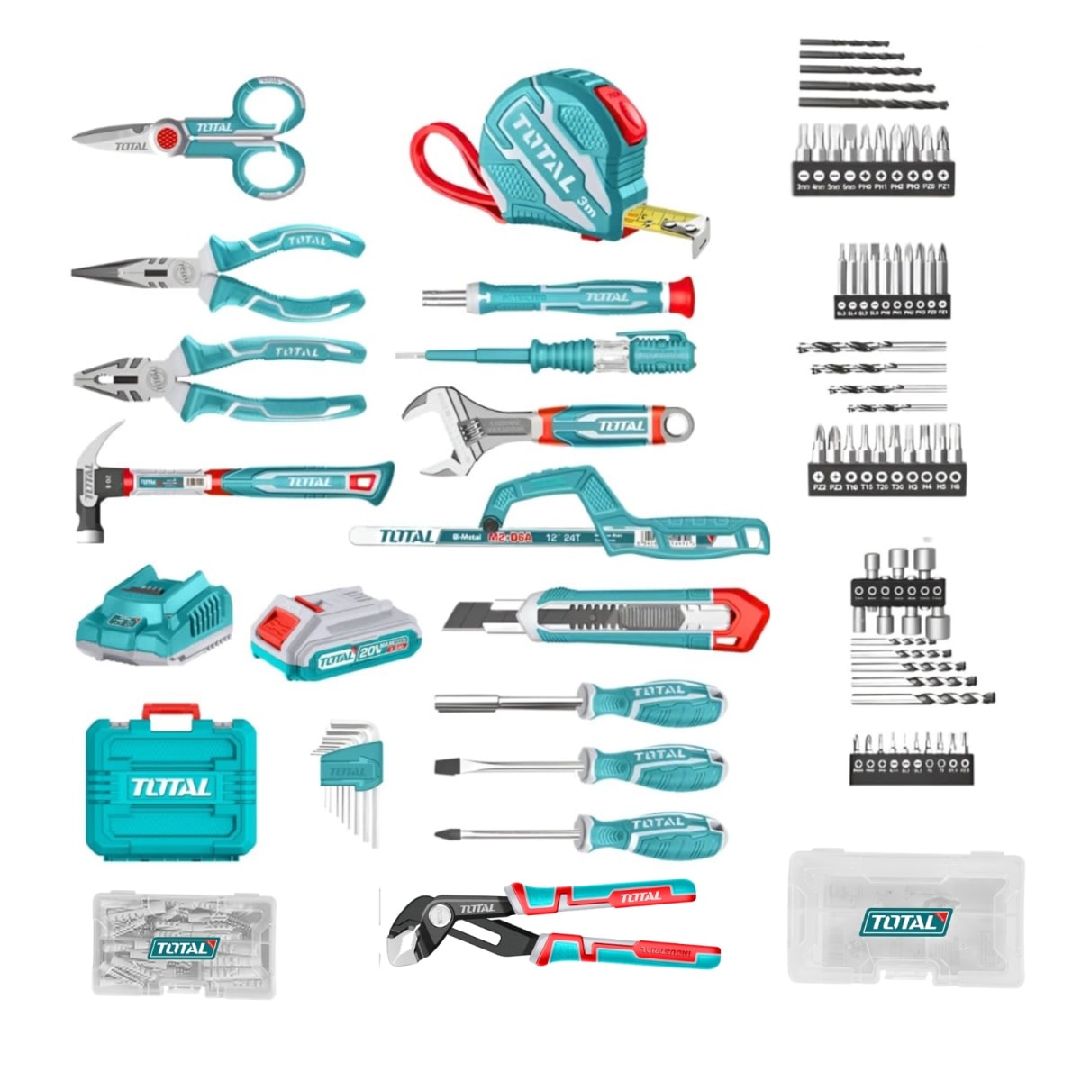 Taladro percutor 66nm 20v + 166 herramientas Total9