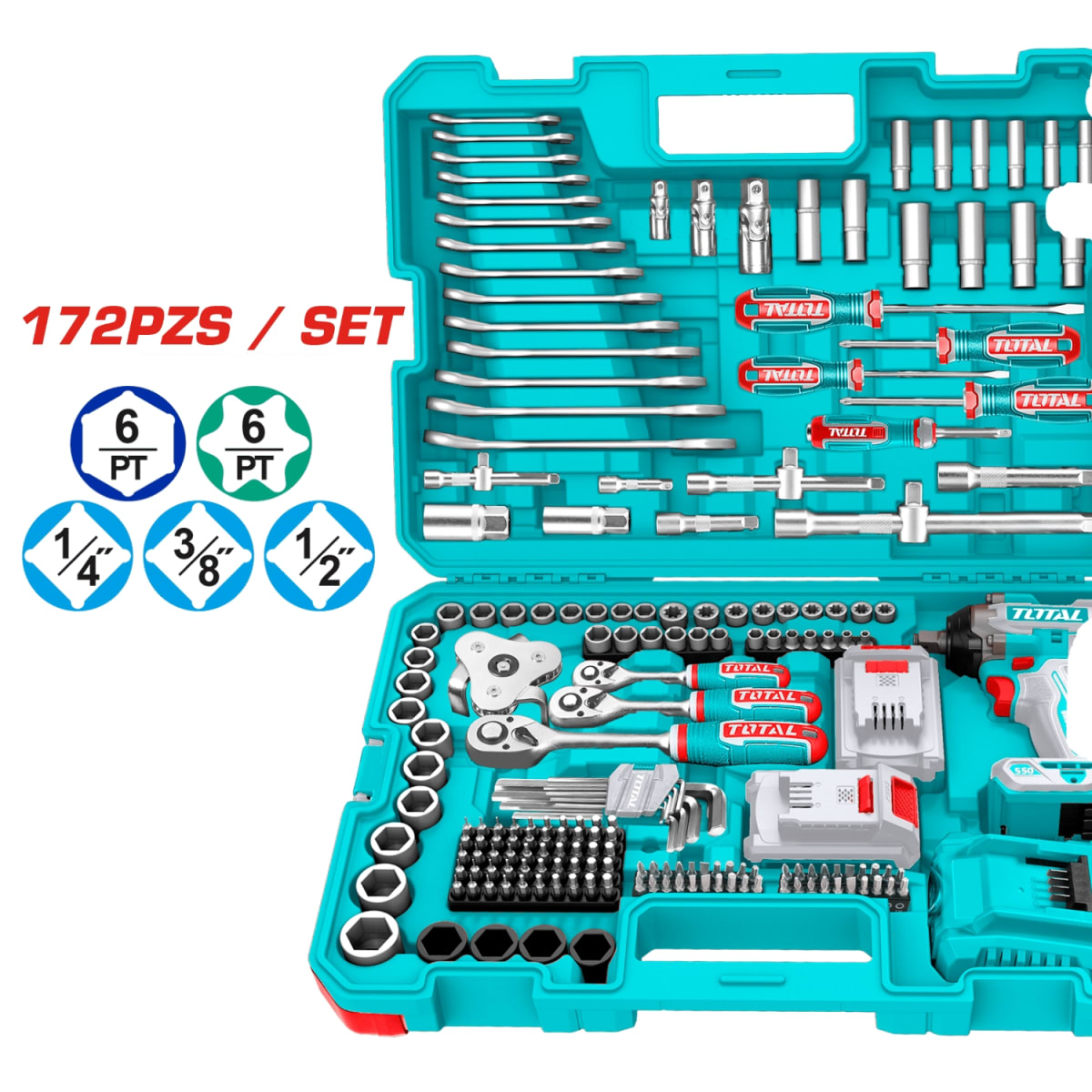 Combo llave de impacto 550nm + 172 herramientas Total2