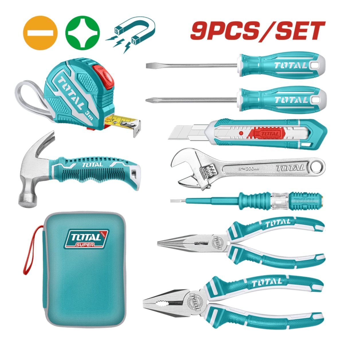 Set de Herramientas Manuales 9pcs con Maletin Total3