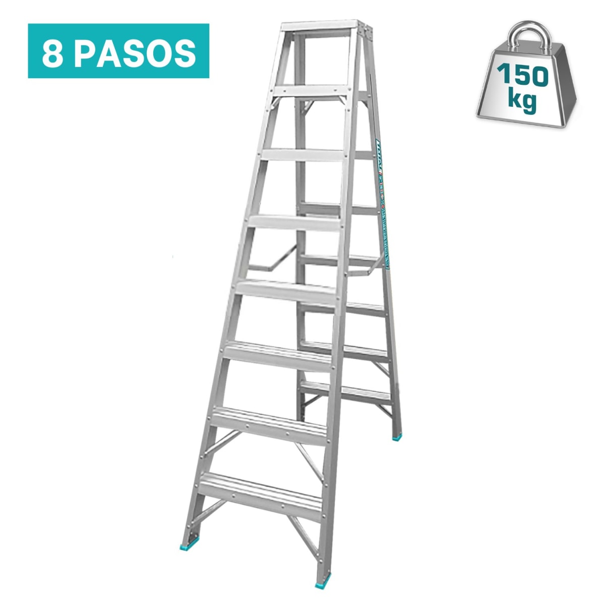 Escalera tijera doble acceso 8 peldaños soporta 150Kg Total1
