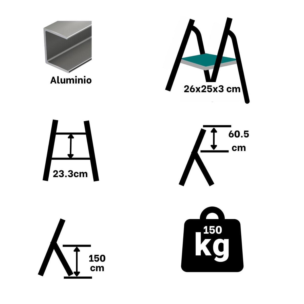 Escalera tubular 7 peldaños soporta 150kg Total6