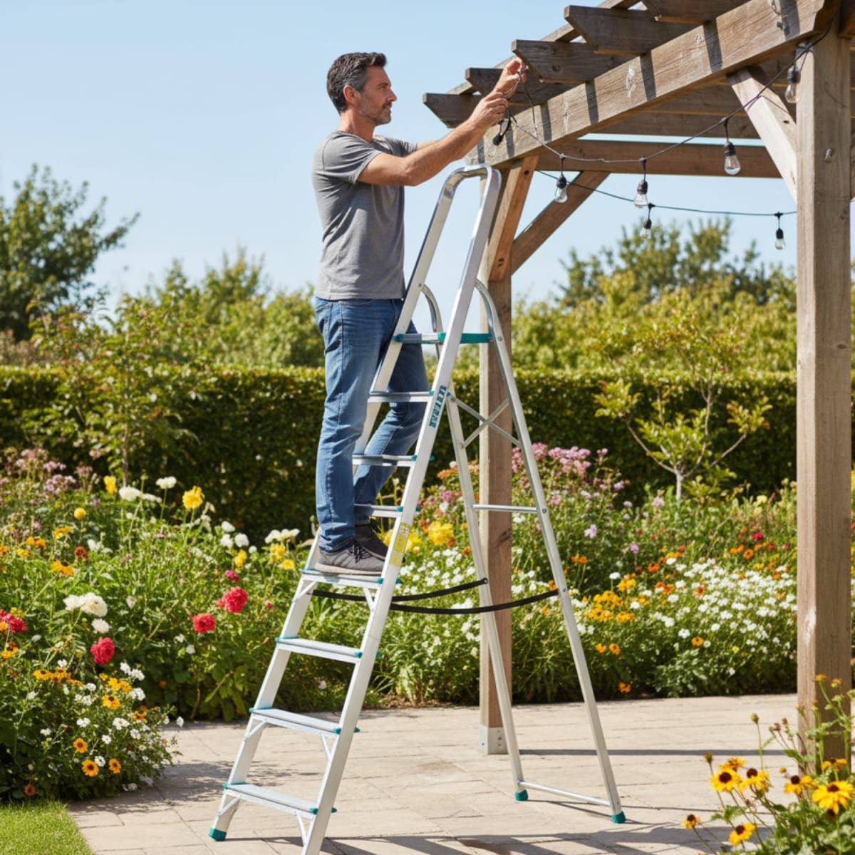 Escalera tubular 8 peldaños soporta 150kg Total7