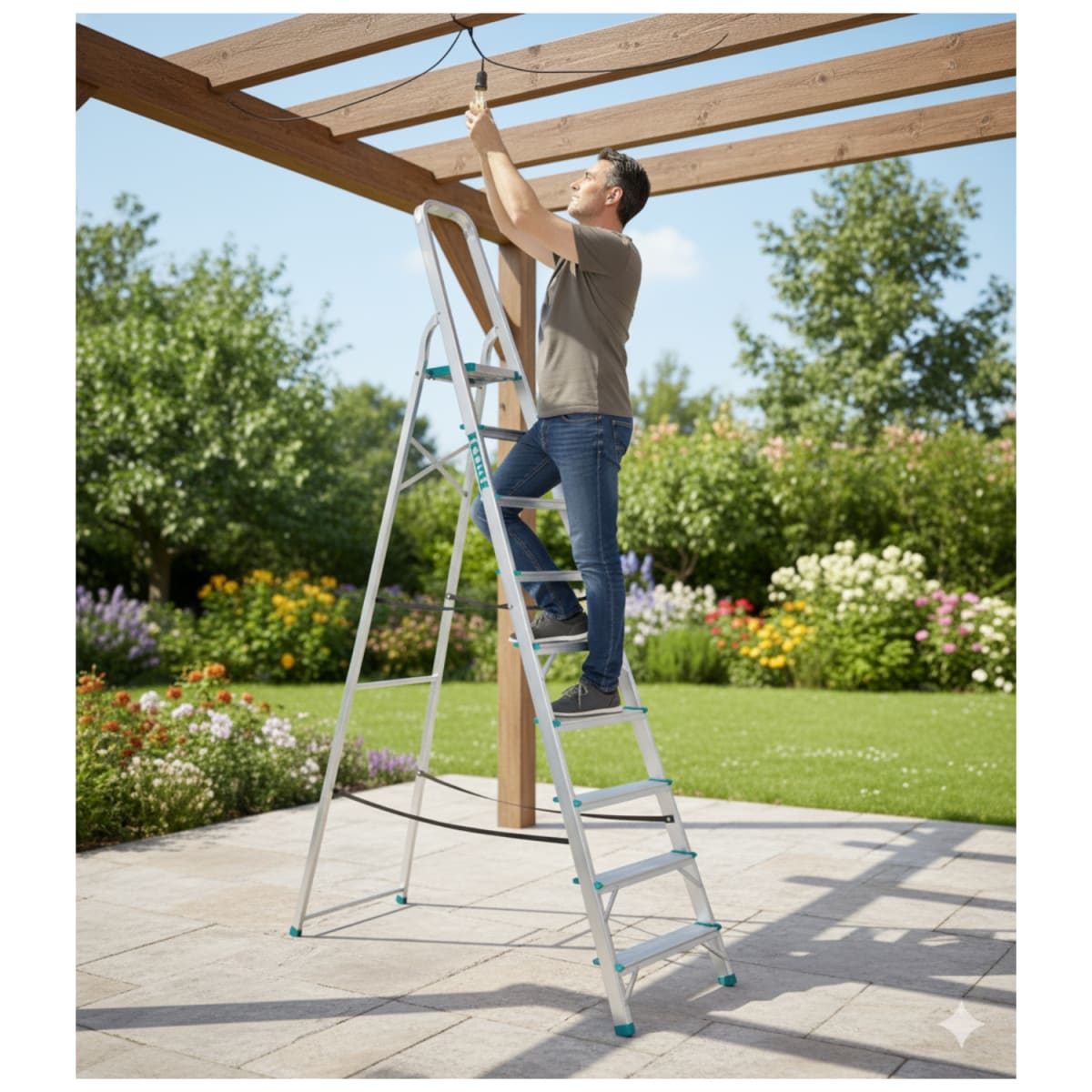 Escalera tubular 9 peldaños soporta 150kg Total6