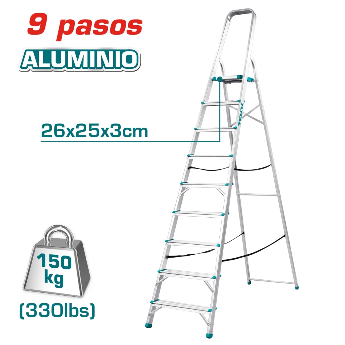 Escalera tubular 9 peldaños soporta 150kg Total2