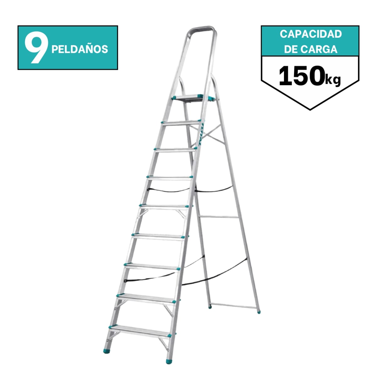 Escalera tubular 9 peldaños soporta 150kg Total1