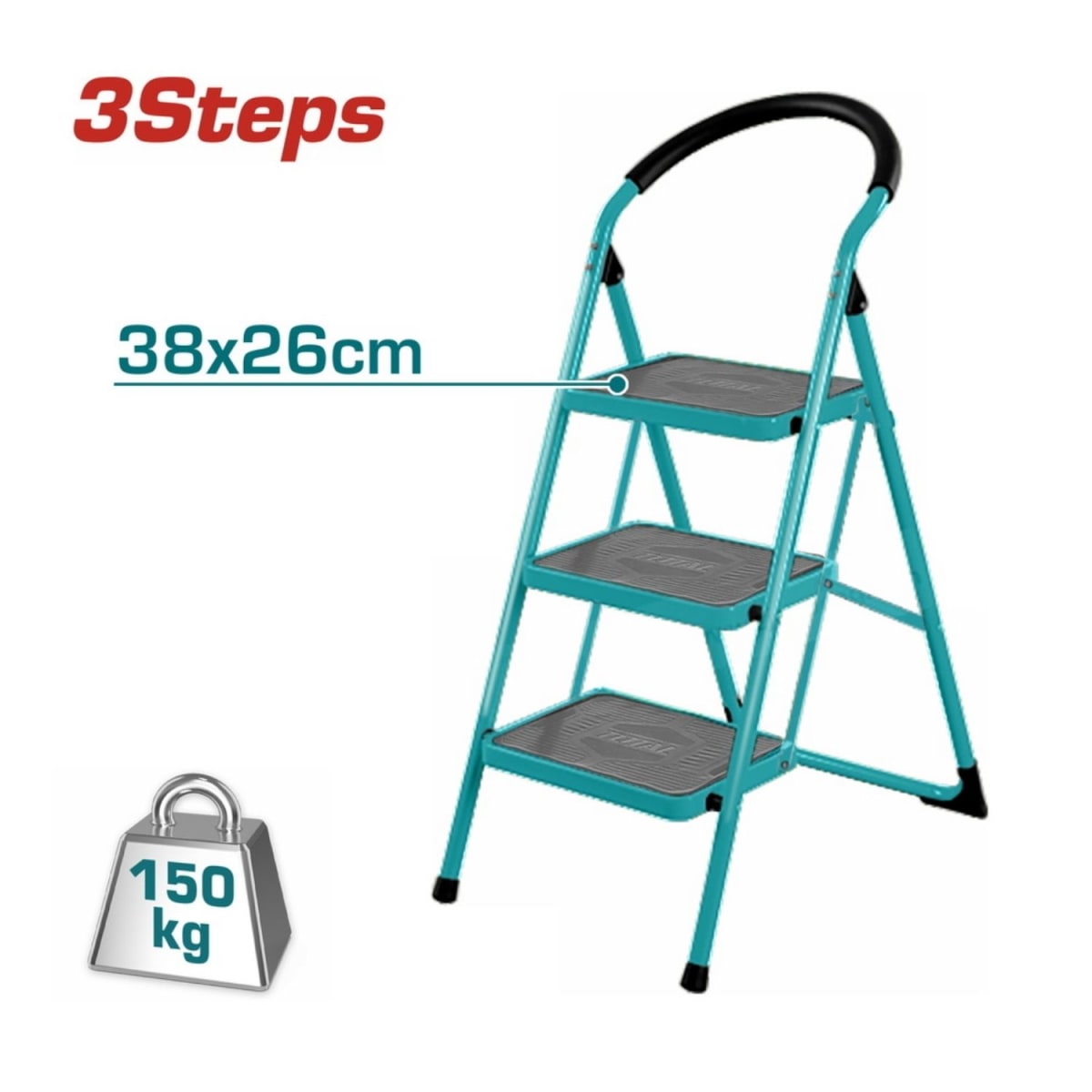 Escalera tubular de acero 3 pasos soporta 150kg Total2