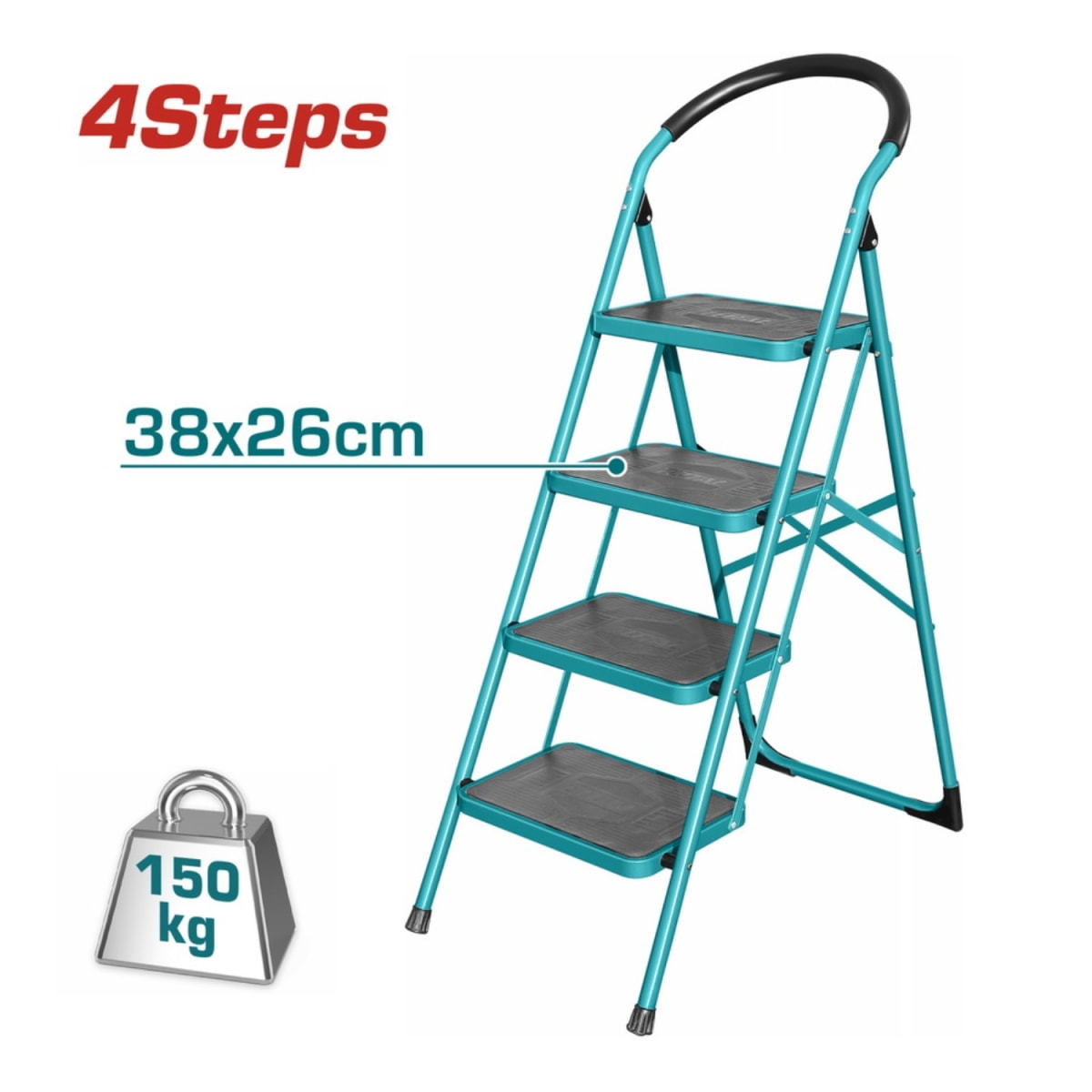 Escalera tubular de acero 4 pasos soporta 150kg Total2