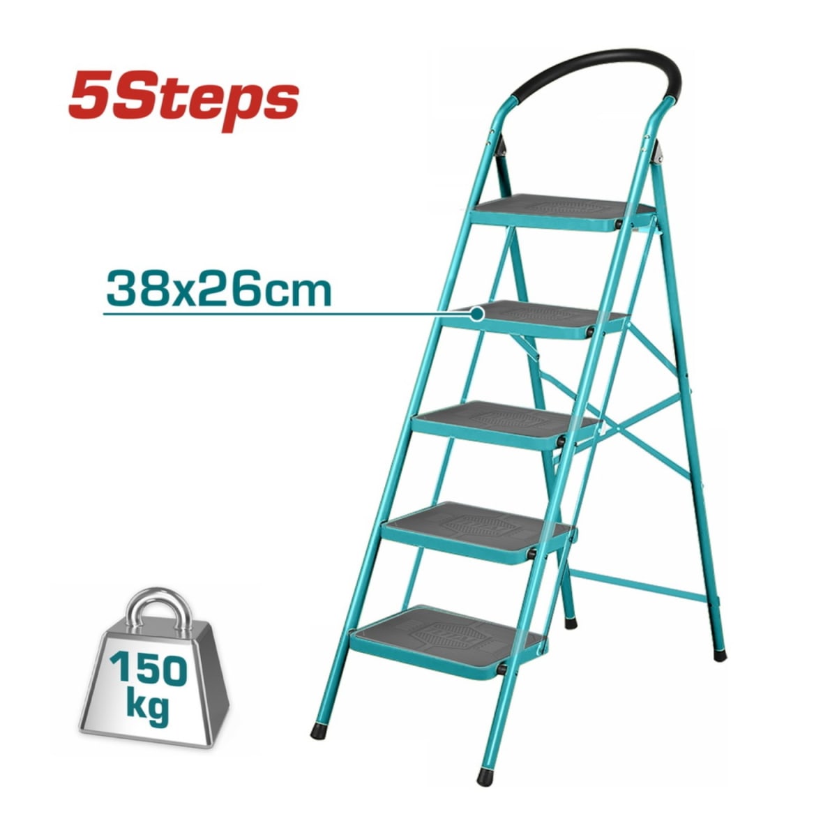 Escalera tubular de acero 5 pasos soporta 150kg Total3